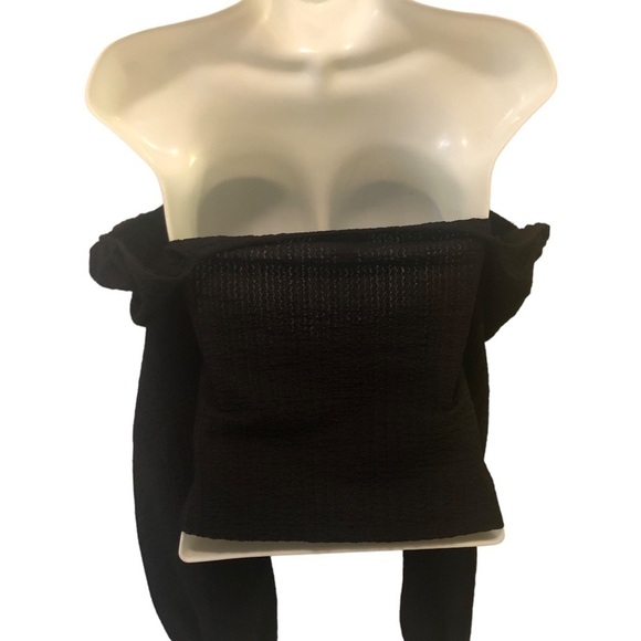 VTG Y2K Express  Crop Top Stretch Gauze Long Sleeve Sexy Boho XS Off On Shoulder - Picture 5 of 6